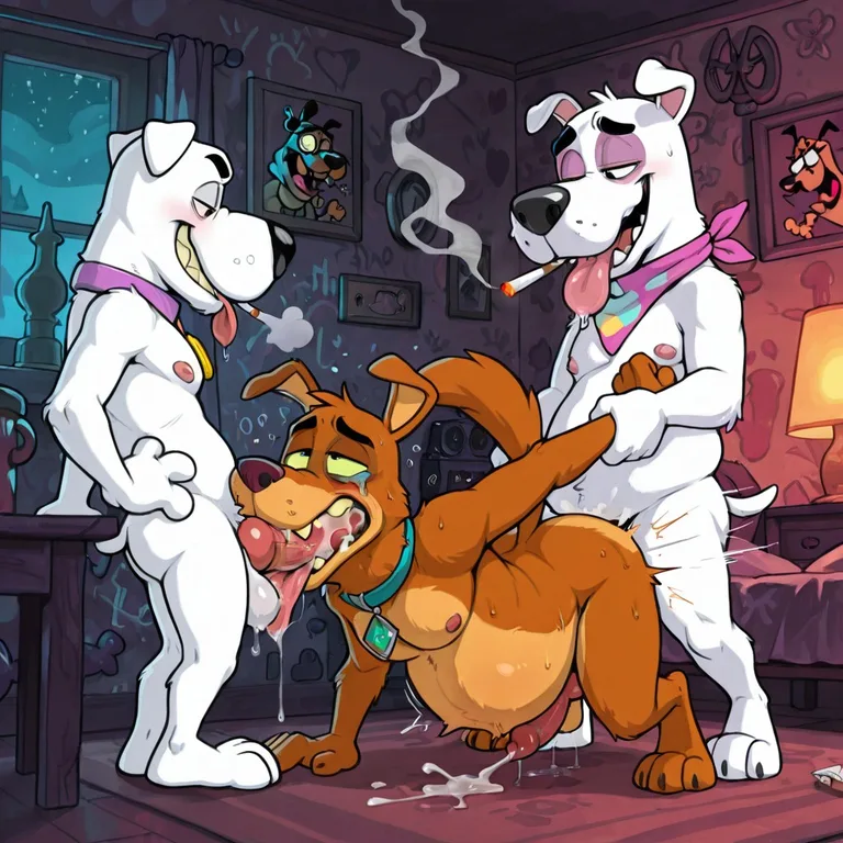 Anthro Canine Duo in Passionate Embrace