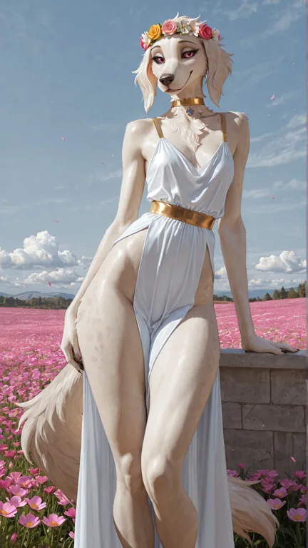 Enchanting Borzoi Beauty in Flowery Meadow