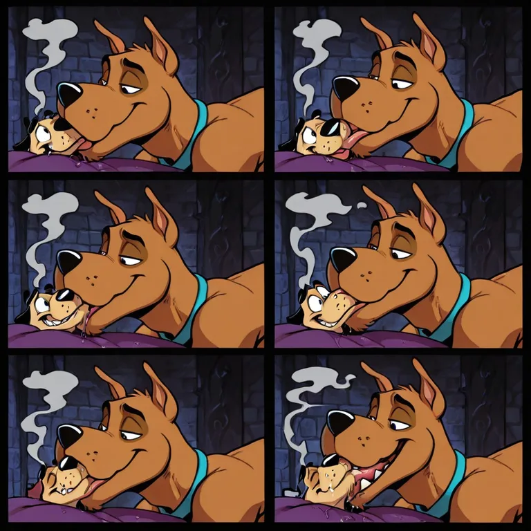 Scooby and Courage in a Cartoon Confrontation