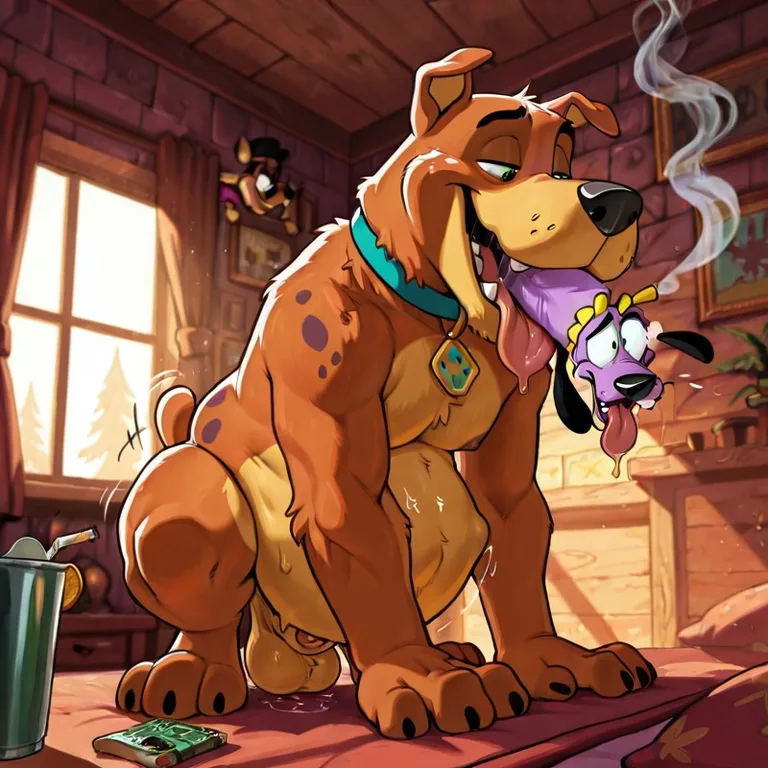 Two Canine Friends Sharing a Joint