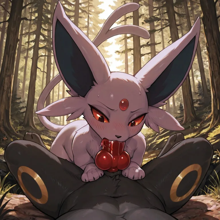 Espeon and Umbreon in a Forest Clearing Feral