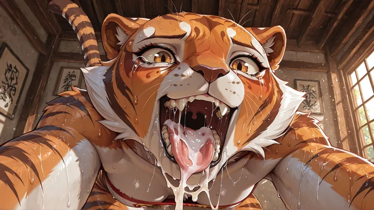 Tigress With Wet Mouth And Saliva String