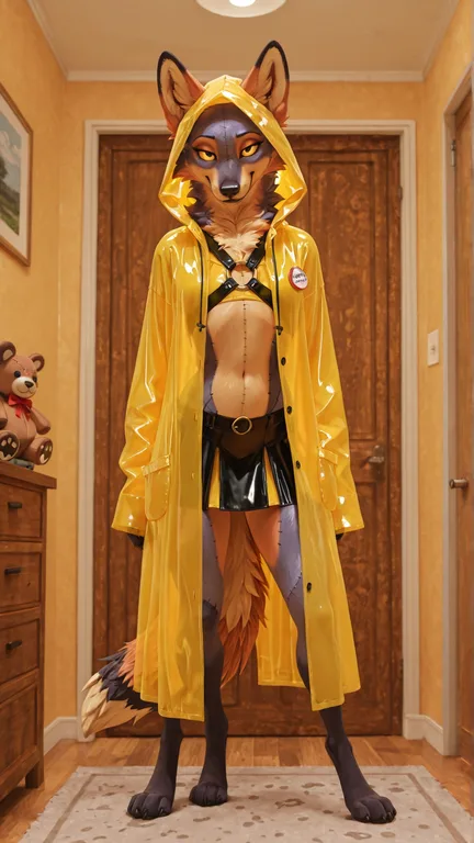Maned Wolf in Yellow Raincoat Teasing Viewer
