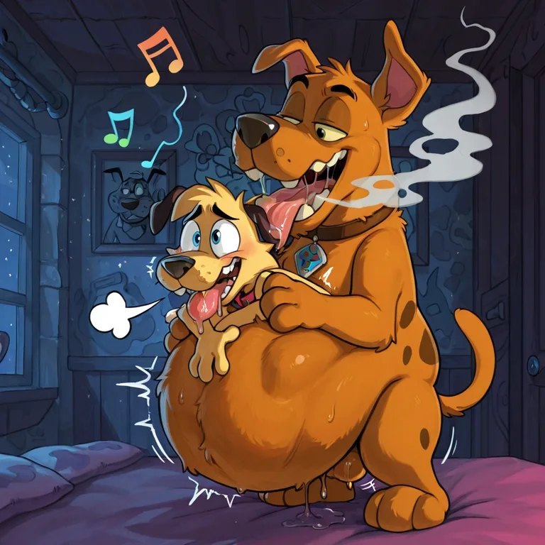 Anthropomorphic Dogs Engaging in Intimate Scene