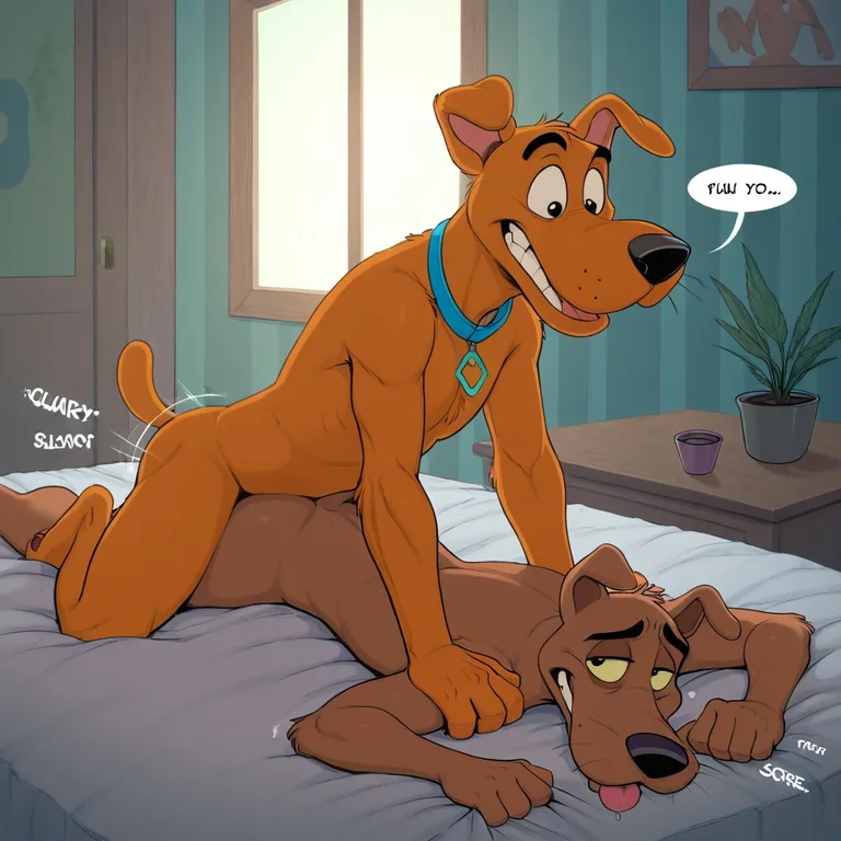 Mysterious Cartoon Canines in a Spooky Setting