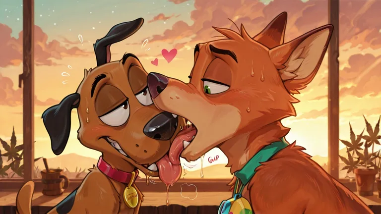 Courage the Cowardly Dog and Nick Wilde Embracing Passionately