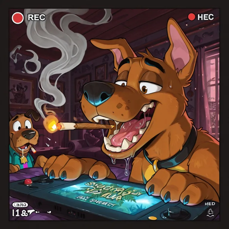 Voracious Canine Consuming Marijuana Smoke
