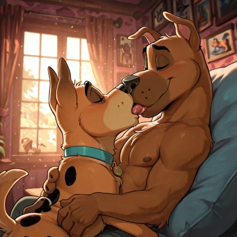 Cartoon Dogs Sharing a Tender Kiss