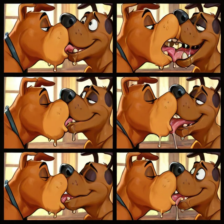 Scooby Doo and Courage Sharing a Drooly Kiss