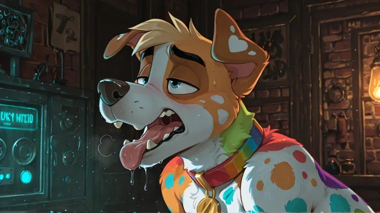 Courageous Anthro Fox in Neon Rainbow Fur