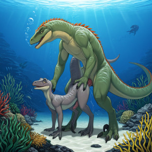 Elderly Dinosaur Couple Underwater