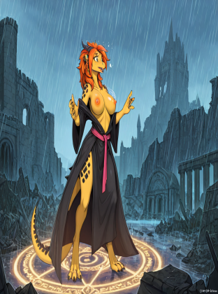 Mysterious Dragon Sorceress in Ruined Castle