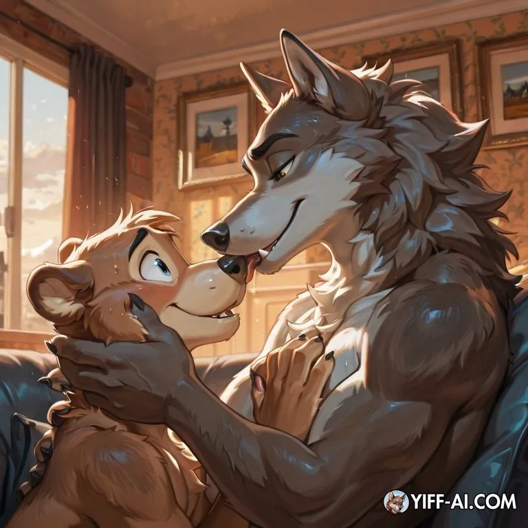 Two Wolves Embracing in a Forest Clearing