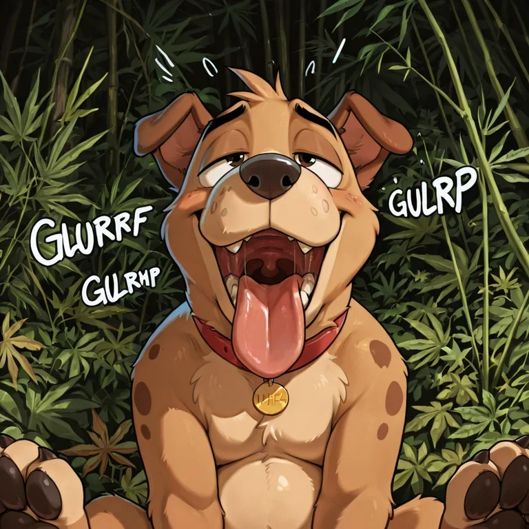 Animated Dog Character with Marijuana Leaf