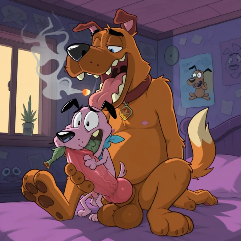 Toony Stoner Courage Smoking Marijuana