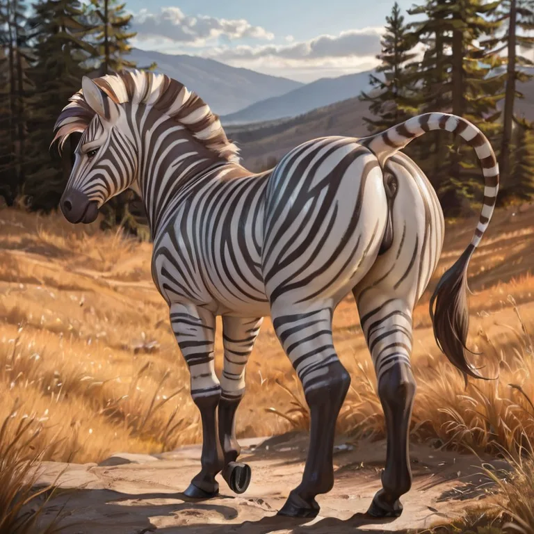 Zebra Presenting Hindquarters in Natural Setting