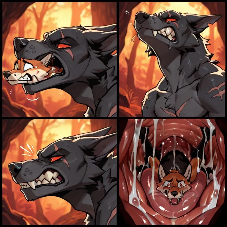 Hungry Hellhound Devouring a Fox