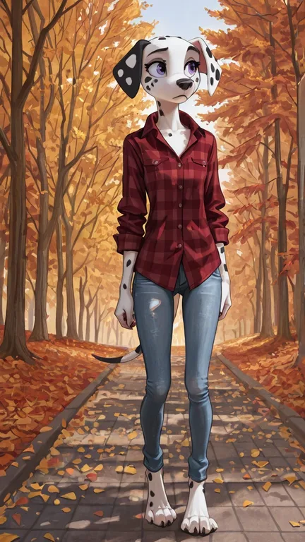 Dalmatian in a Flannel Shirt Outside During Autumn