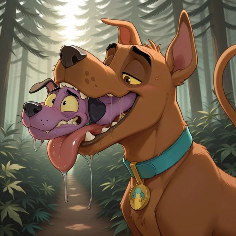 Courage the Cowardly Dog in a Hazy Clearing