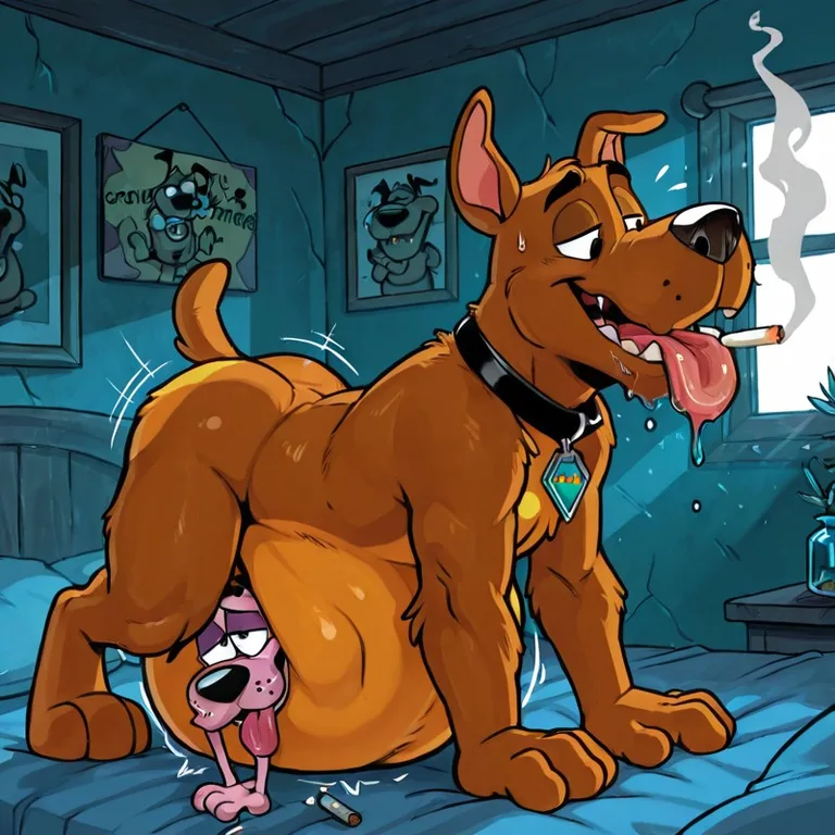 Scooby and Courage in a Cozy Cartoon Meadow Duo