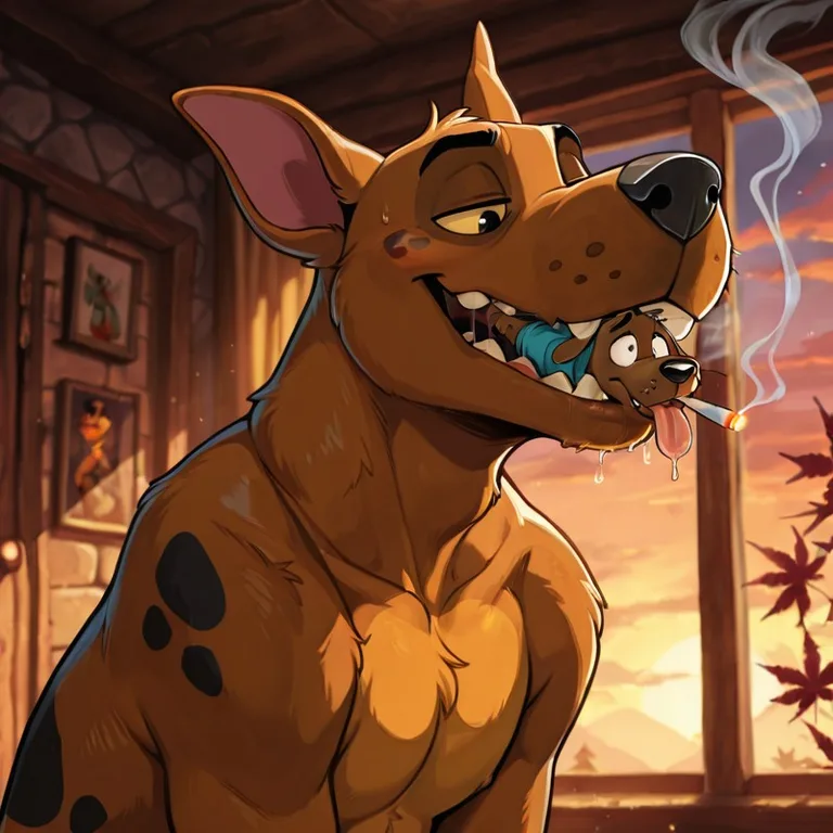 Scooby and Courage Sharing a Hazy Moment Scooby Swallowing Courage The Cowardly Dog Whole
