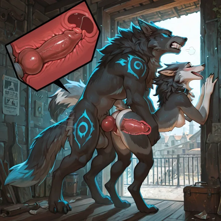 A Wolf and a Dragon in a Forest Clearing Feral Wolf