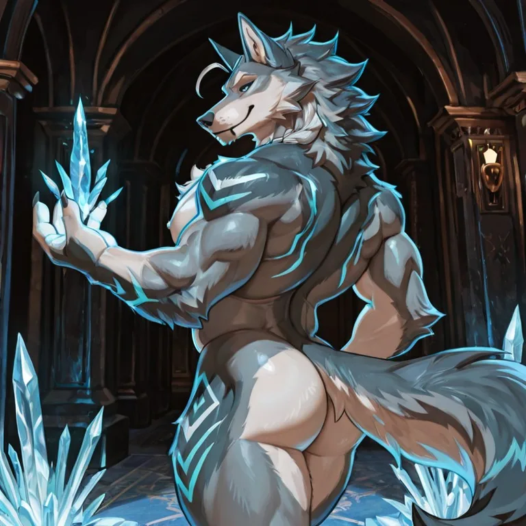 A Timberwolf Werewolf With Long Blue Hair