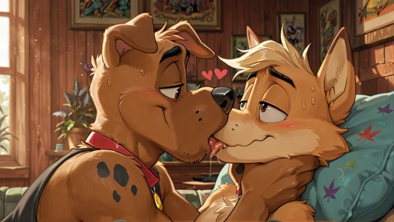 Stoned Furry Couple in Romantic Embrace