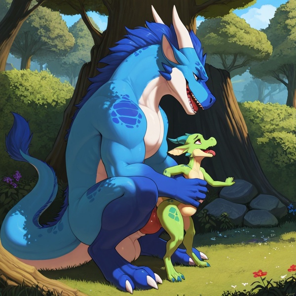 Majestic Blue Dragon with Green Kobold