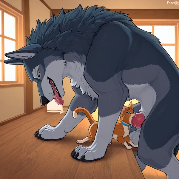 Wild Wolf and House Cat Mating