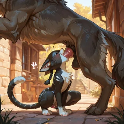 Wolf and Cat Intimate Moment