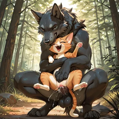 Wolf and Cat Mating Passionately