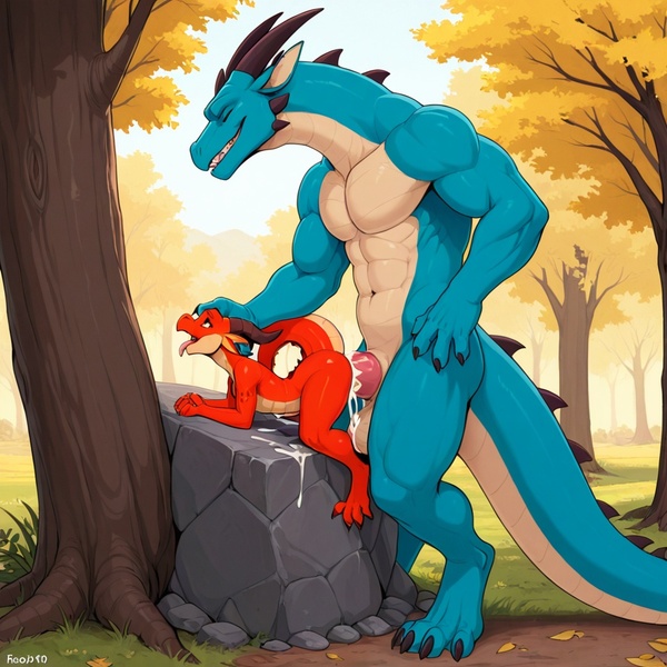 Dragons and Kobolds Mating Outdoors