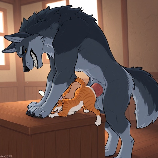 Intimate Wolf and Cat Encounter
