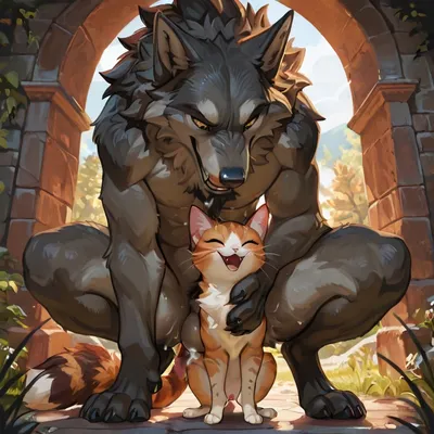 Intimate Wolf and Cat Mating