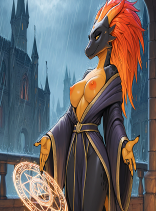 Majestic Dragon Queen in Rainy Castle