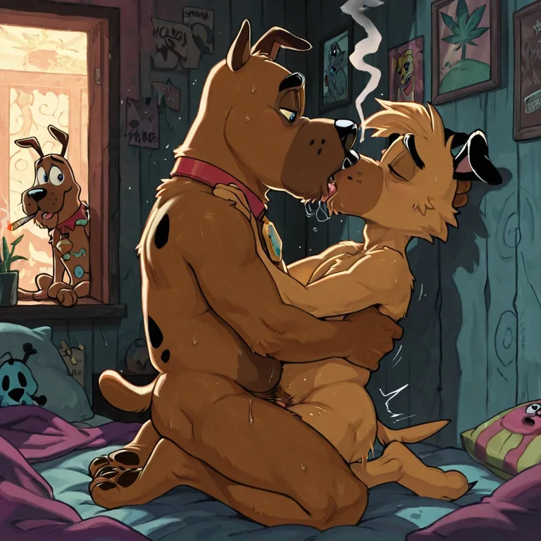 Cowardly Dog Enjoying Stoner Romance