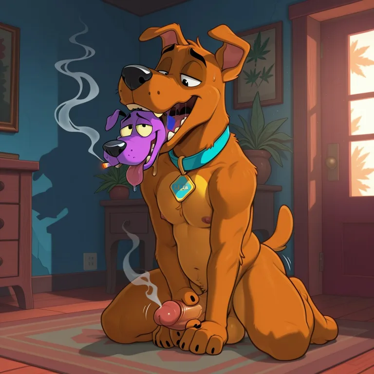 Scooby and Courage Sharing a Lazy Afternoon in the Woods