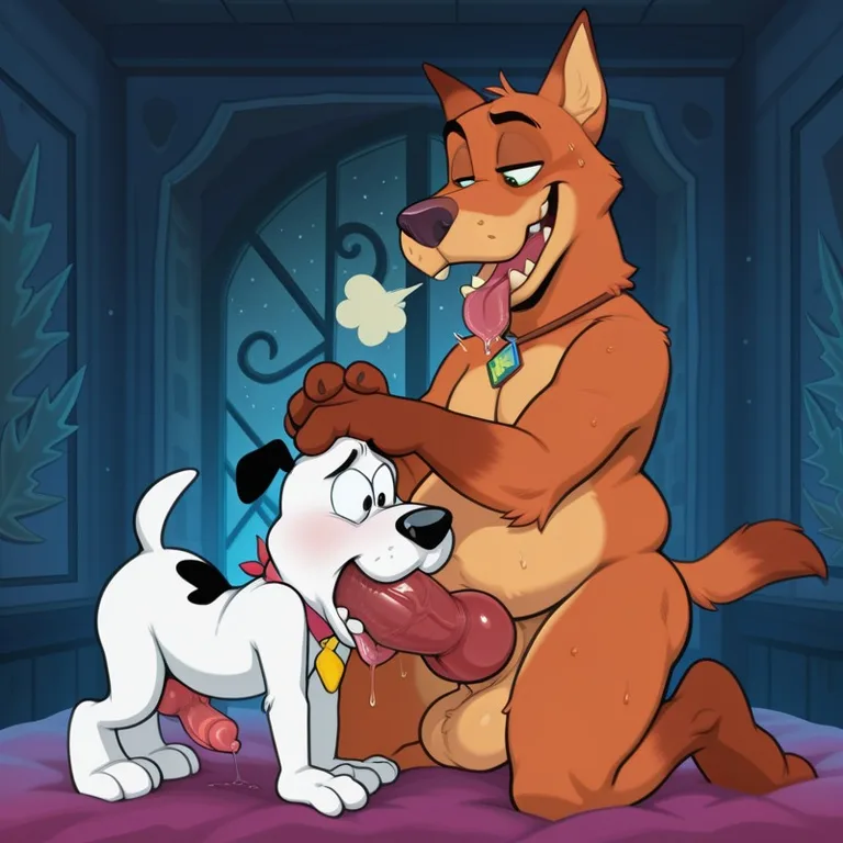 Two Canine Characters In A Trippy Romantic Setting