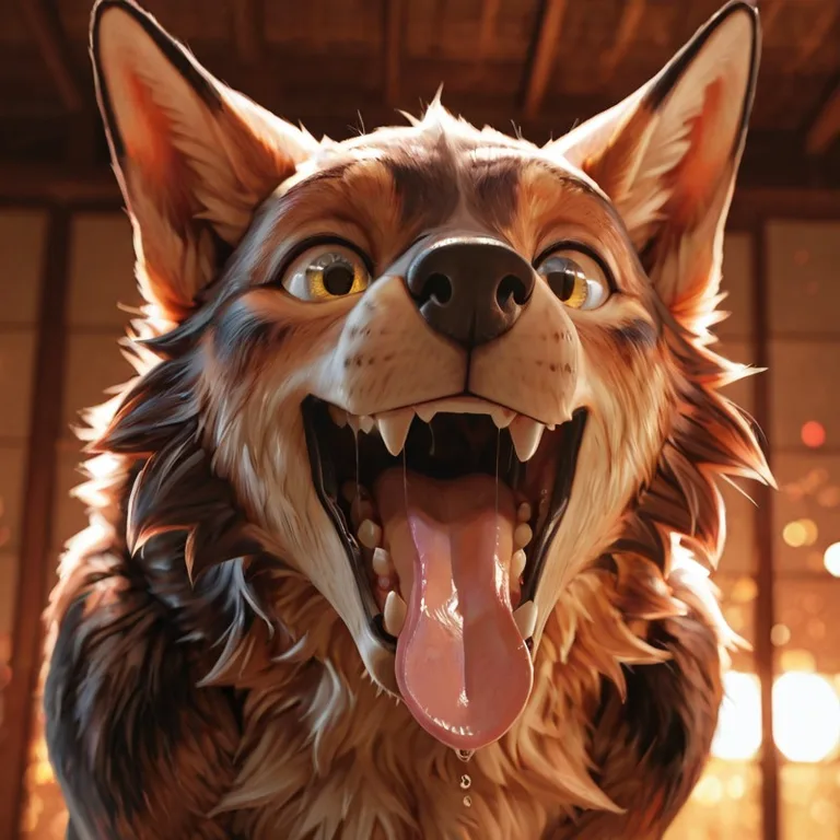 Close-Up Canine Open Mouth With Detailed Teeth And Tongue