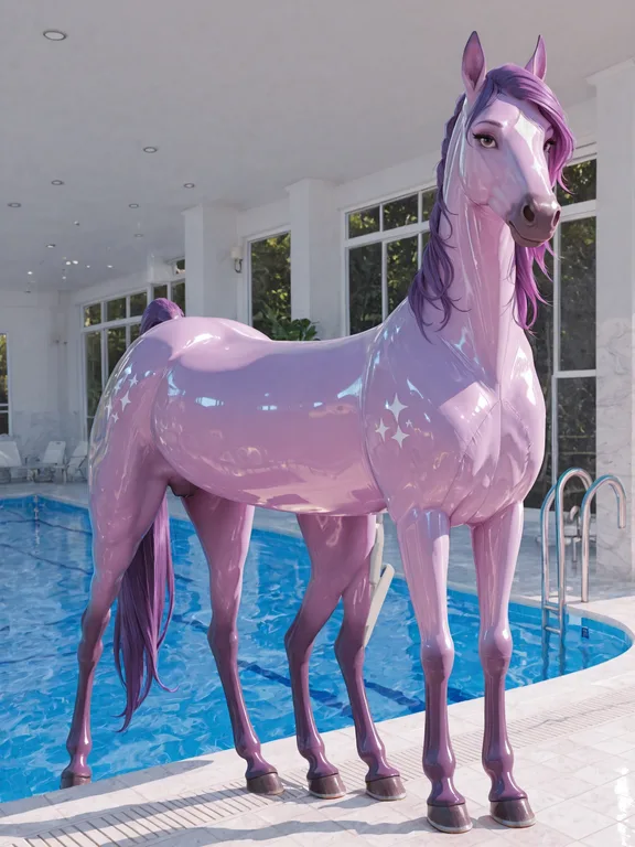 Purple Inflatable Horse by Poolside