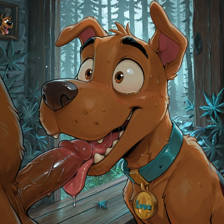 Courage and Scooby in Surreal Cartoon Landscape