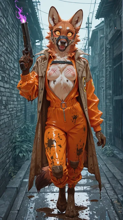 Feral Maned Wolf in Orange Jumpsuit