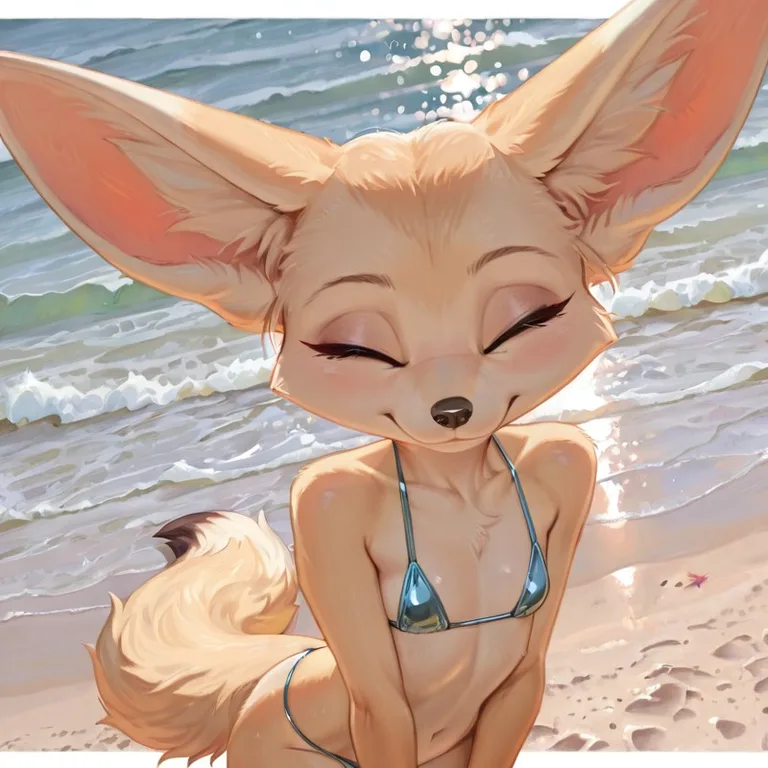 Fennec Fox on Beach in Micro Bikini