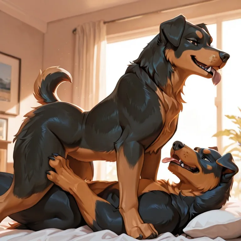 Rottweiler Pair in a Bedroom Standoff