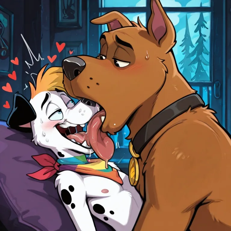 Courage the Cowardly Dog and Scooby Fox in Neon Rainbow Fur