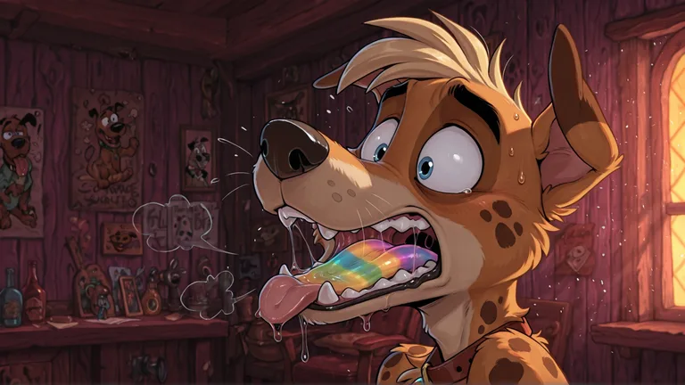 Anthro Courage the Cowardly Dog with Neon Rainbow Fur