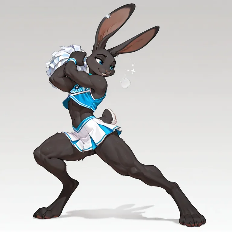 Muscular Jackrabbit Cheerleader in Black Fur