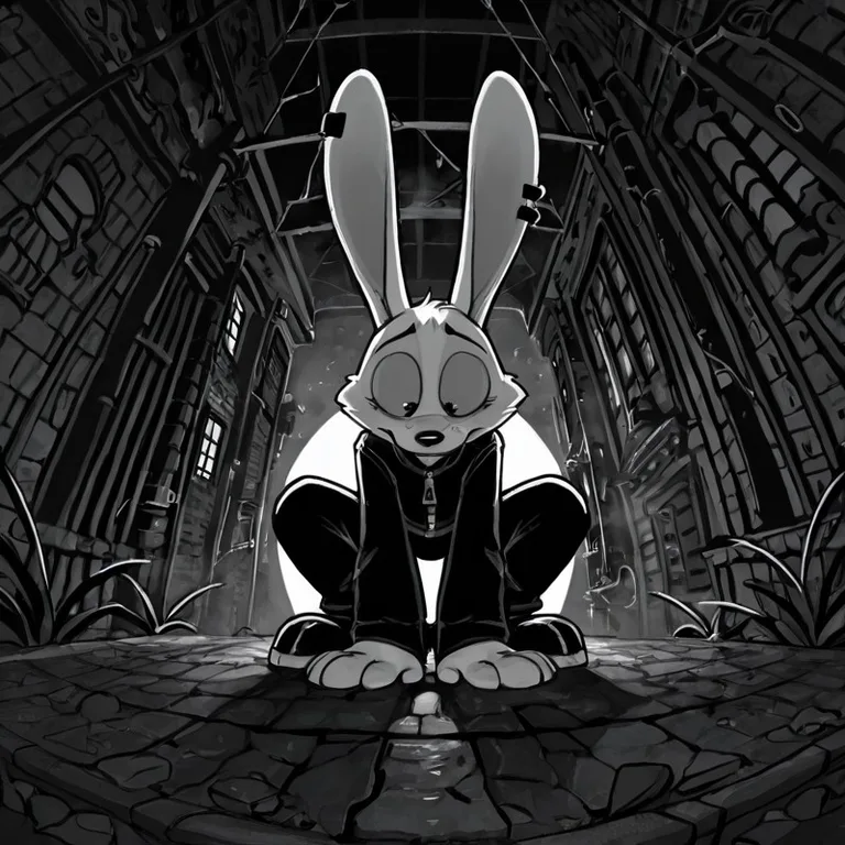 Gothic Harlow Rabbit in Dramatic Lighting