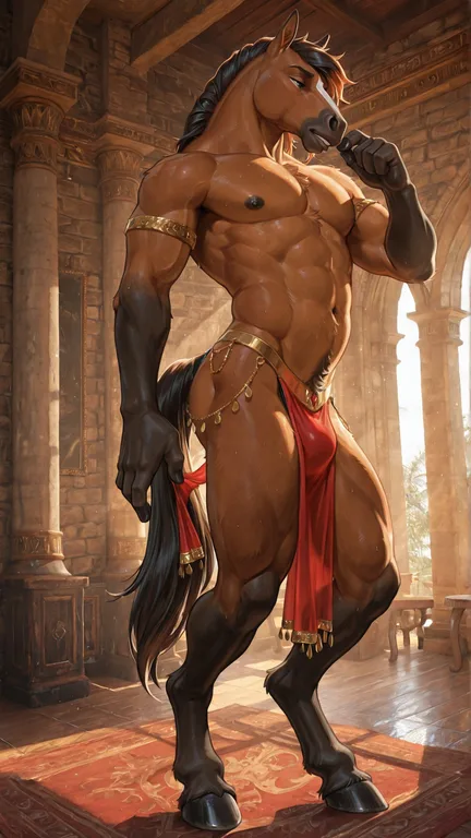 Muscular Male Anthro Horse Belly Dancing